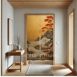 Japanese Vintage Landscape Noren Curtain, Doorway Curtain, Japanese Traditional Noren Curtain, Doorway Curtain