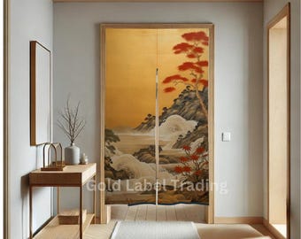 Cortina Noren con paisaje vintage japonés, cortina para puerta, cortina Noren tradicional japonesa, cortina para puerta
