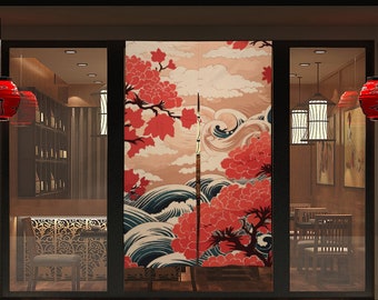 Japanese Autumn Landscape Wave Noren, Japanese Doorway Curtain, Japanese Traditional Noren , Japanese Great Wave curtain, Door Curtain