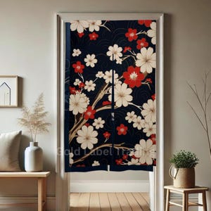 日本の暖簾、日本のドアカーテン、日本の柄の麻のカーテン、日本の花柄のカーテン、ドアカーテン、部屋の仕切り