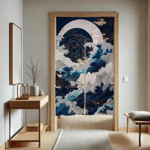 Japanese Noren Curtain, Japanese Great Wave Design Doorway Curtain, Traditional Noren Door Curtain, Japanese Wave curtain, Japan Great Wave