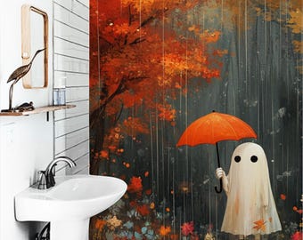 Halloween Thema Geist Duschvorhang, lustiger Duschvorhang, gruselige Dekoration, Badezimmer Dekor, Bad Zubehör, Herbst Dekor