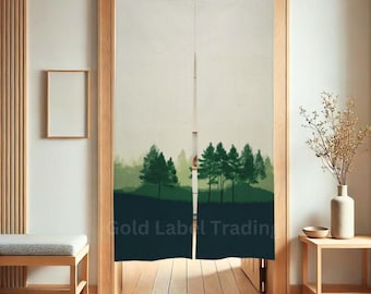 Japanese Noren Curtain, Forest Path Design, Cottagecore Room Divider