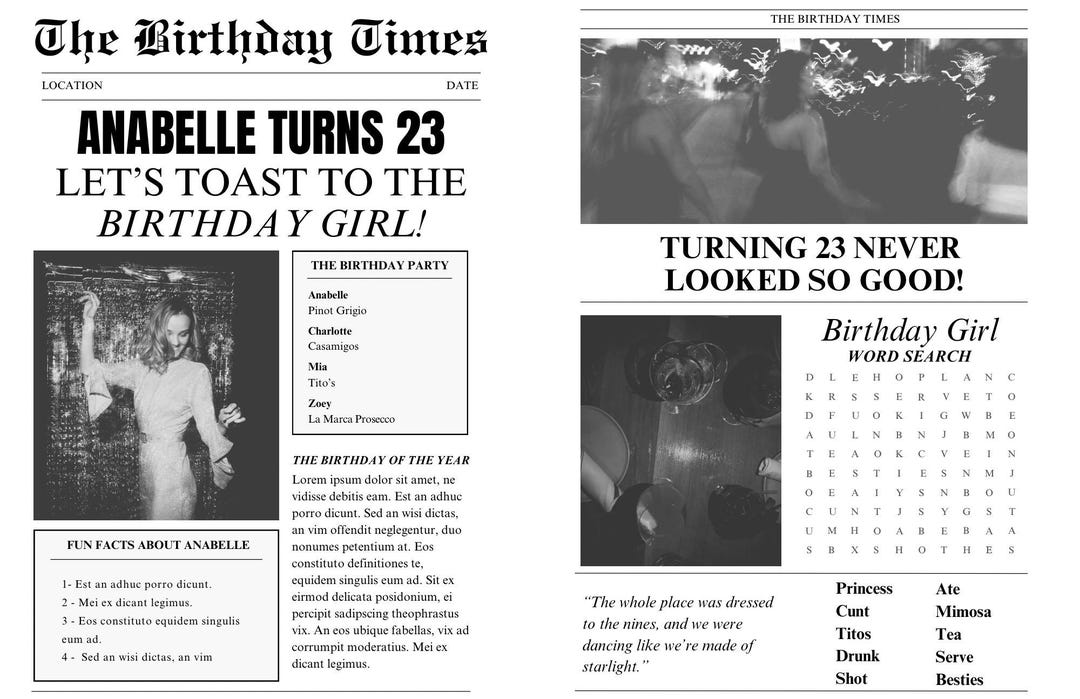 Personalized Birthday Newspaper Template “the Birthday Times