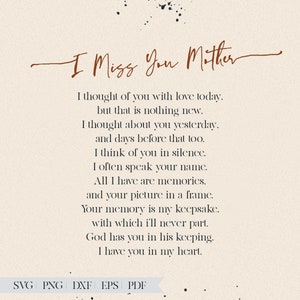 Je te manque mère svg / En mémoire d’amour svg,Miss you png svg, mémorial svg, deuil, deuil, sympathie, chagrin, funérailles SVG