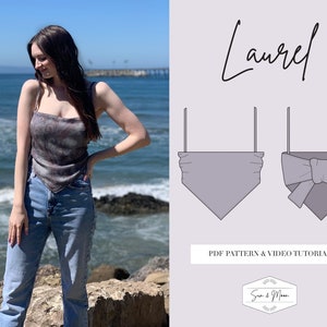 Laurel Scarf Tie Top Digital Pattern, Bandana Top Digital Pattern, PDF Sewing Pattern, Boho Top Sewing Pattern, Sewing Pattern Tutorial