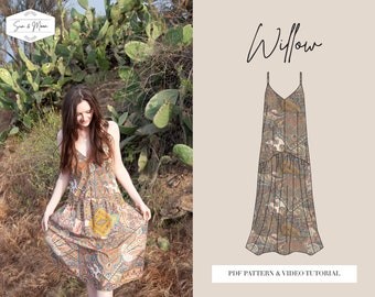 Willow Midi Dress Pattern, Bohemian Dress Sewing Pattern, Midi Dress Sewing Pattern, PDF Women's Dress Sewing Pattern with Tutorial