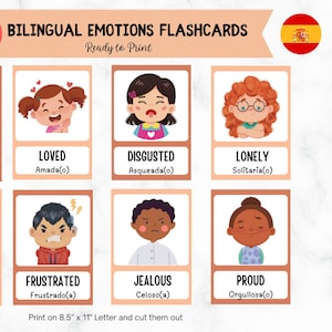 24 cartes-éclair des sentiments, cartes d'émotions bilingues en espagnol, autorégulation, imprimable pour l'école à la maison en espagnol, tableau des émotions, coin apaisant
