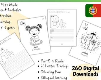 Bilingual Portuguese ABC Tracing & Coloring Pages (Digital Download)