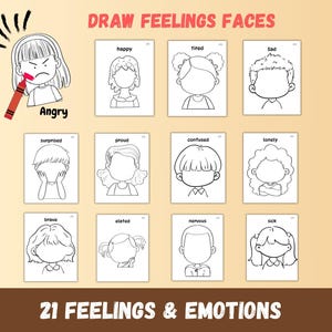 Draw Faces Colouring | Feelings Coloring Pages for kids | Emotions Activity Sheets | SEL Child Therapy | Coping skills PDF | Strong feelings