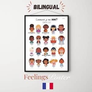 Bilingual French Emotion Poster, French - English Feelings Chart printable, French Classroom Decor,  Les émotions Comment je me sens?