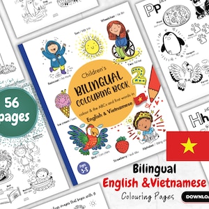 First Words in Vietnamese, Children&#39;s Bilingual Alphabet Colouring Pages,Engaging Vietnamese Learning for Toddlers, ABCs,Printables