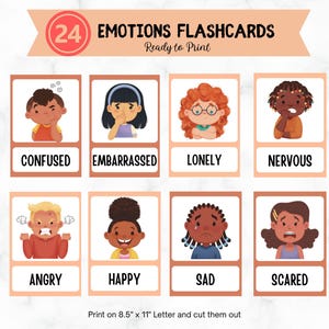 24 Feelings Flashcards,Emotions Flashcards, Self-Regulation,Toddlers Homeschool Printable, Emotions Chart,Calming Corner, Childrens Emotions