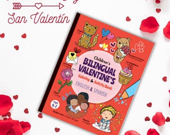 Libro para colorear bilingüe de San Valentín: Primeras palabras en español e inglés (Descarga digital)