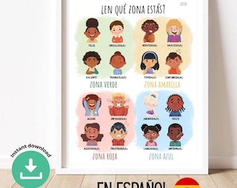 Spanish Zones of Regulation Poster: Feelings Chart for Calming Corner (Digital Download)