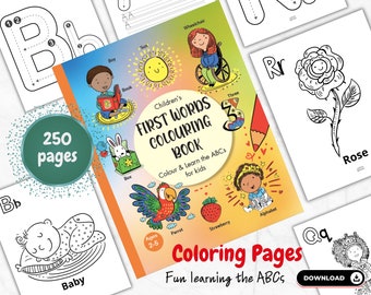 ABC Colouring Books, Alphabet Colouring, Learn the PDF Download, Preschool Alphabet ABCs, First Words in English for kids ages 2-5