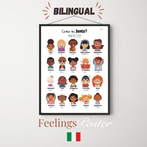 Bilingual Italian Emotion Poster  &quot;Come mi sento?&quot; Italian - English Feelings Chart printable • Italian Classroom Decor • Calming Corner