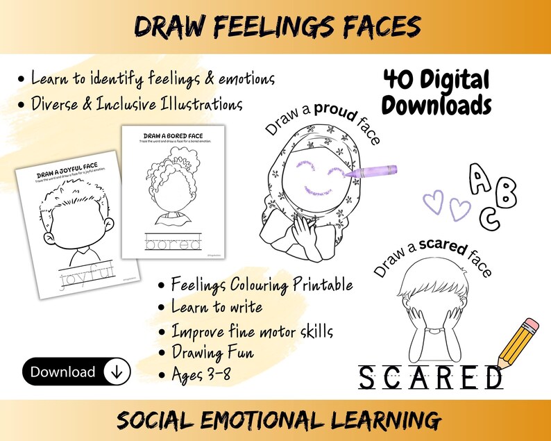 Emotional Regulation Printables for Kids | Feelings Faces Drawing ...