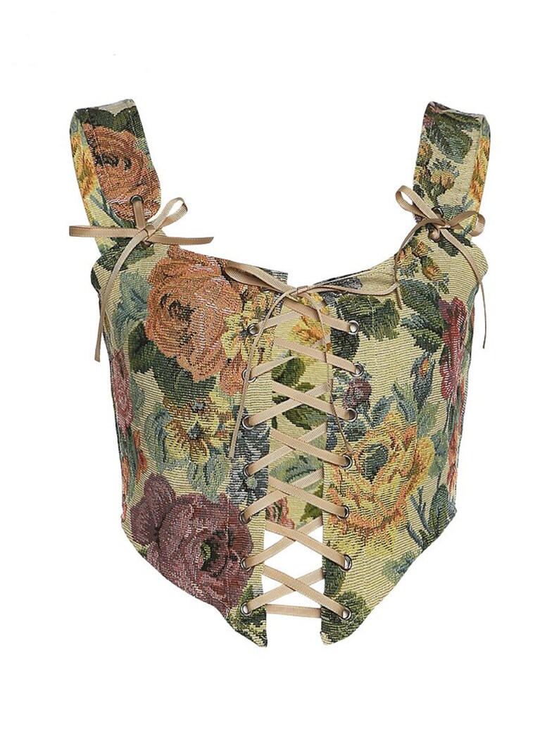 Y2K Corset Oil Painting Print Goth High Waist Corset Tank Top Etsy