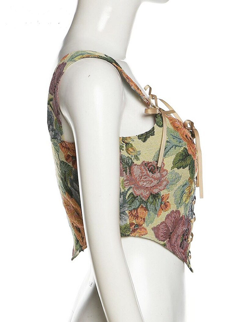 Y2K Corset Oil Painting Print Goth High Waist Corset Tank Top Etsy