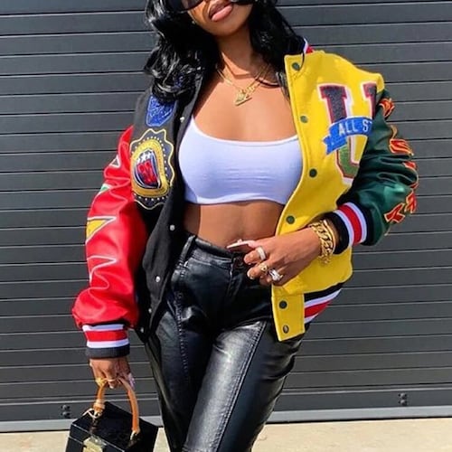 Y2k Colorful Varsity Jacket Retro Nascar Bomber Jacket Etsy