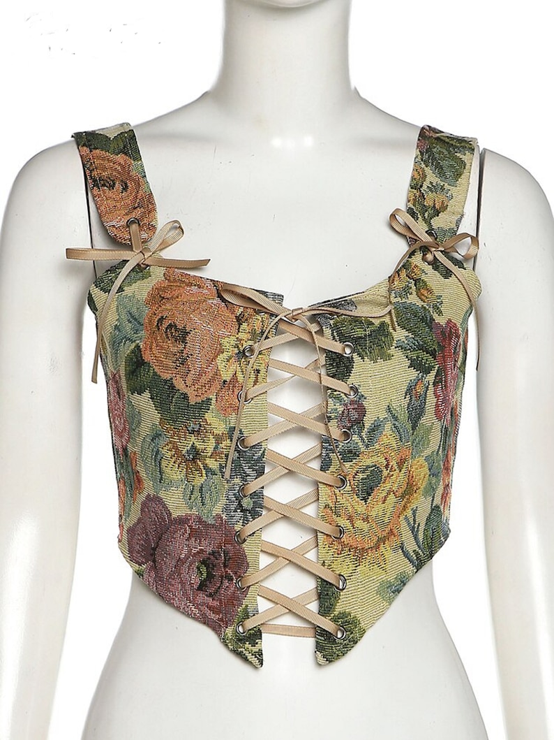 Y2K Corset Oil Painting Print Goth High Waist Corset Tank Top Etsy