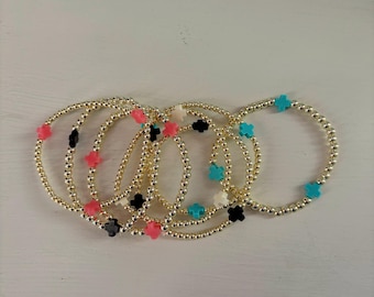 The Elise: Gold Beaded Bracelet with Charm