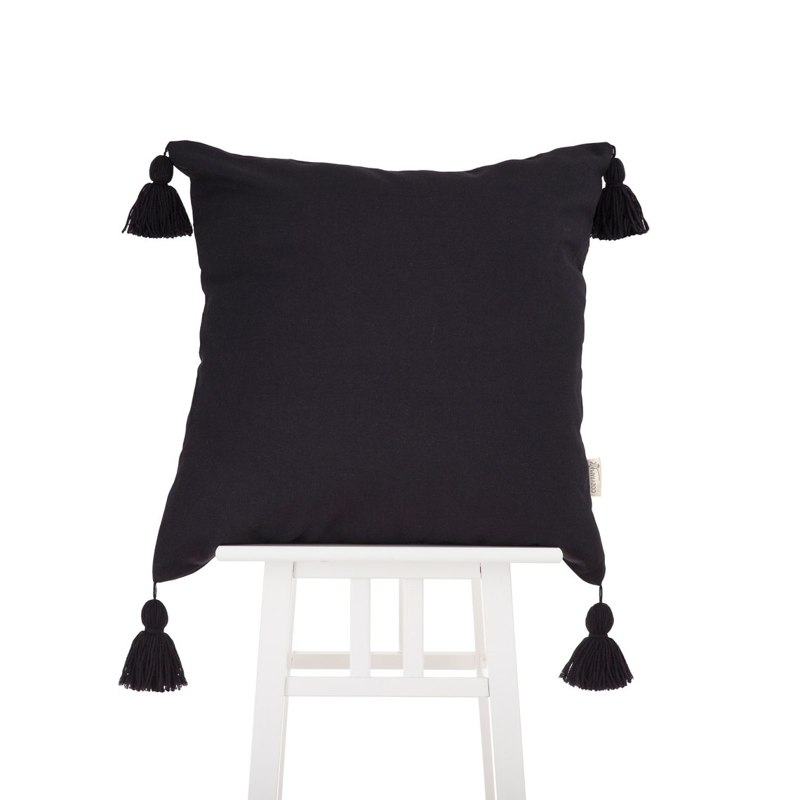 Black White Natural Cotton Tassel Cushion Cover Set Bohemian Etsy