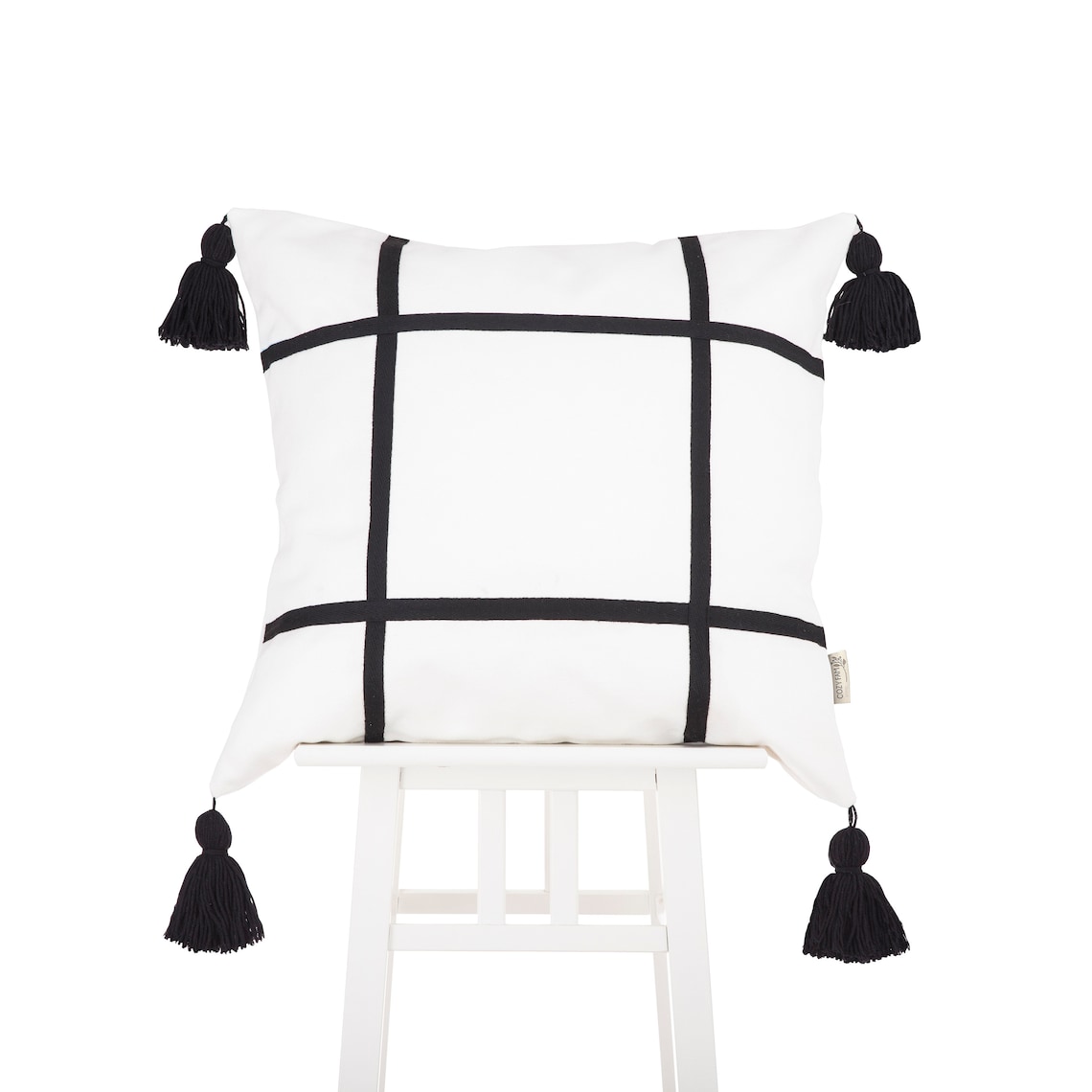 Black White Natural Cotton Tassel Cushion Cover Set Bohemian Etsy