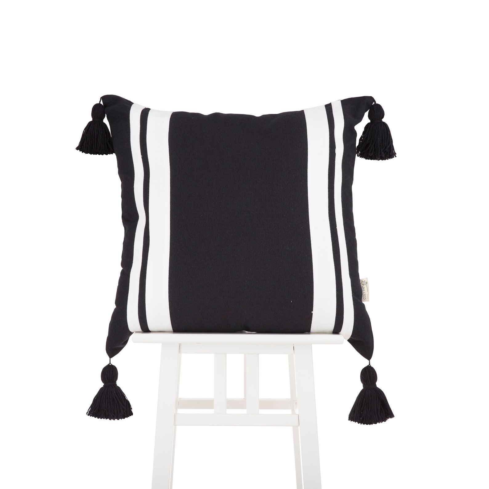 Black White Natural Cotton Tassel Cushion Cover Set Bohemian Etsy