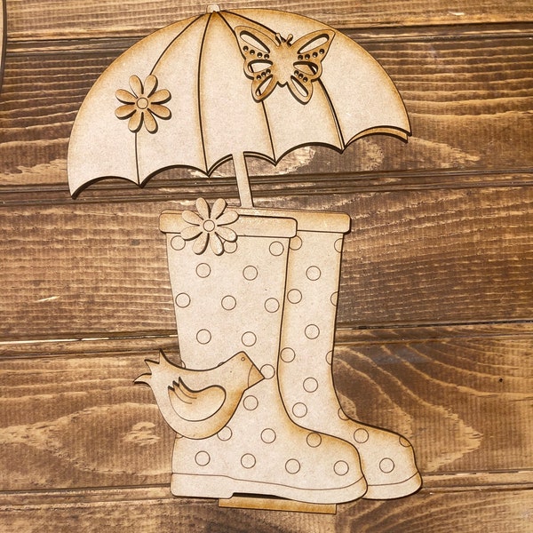 Standing umbrella, boots, spring time, DIY
