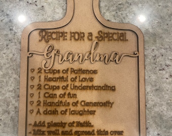Recipe for a grandma, cutting board, gifts, DIY
