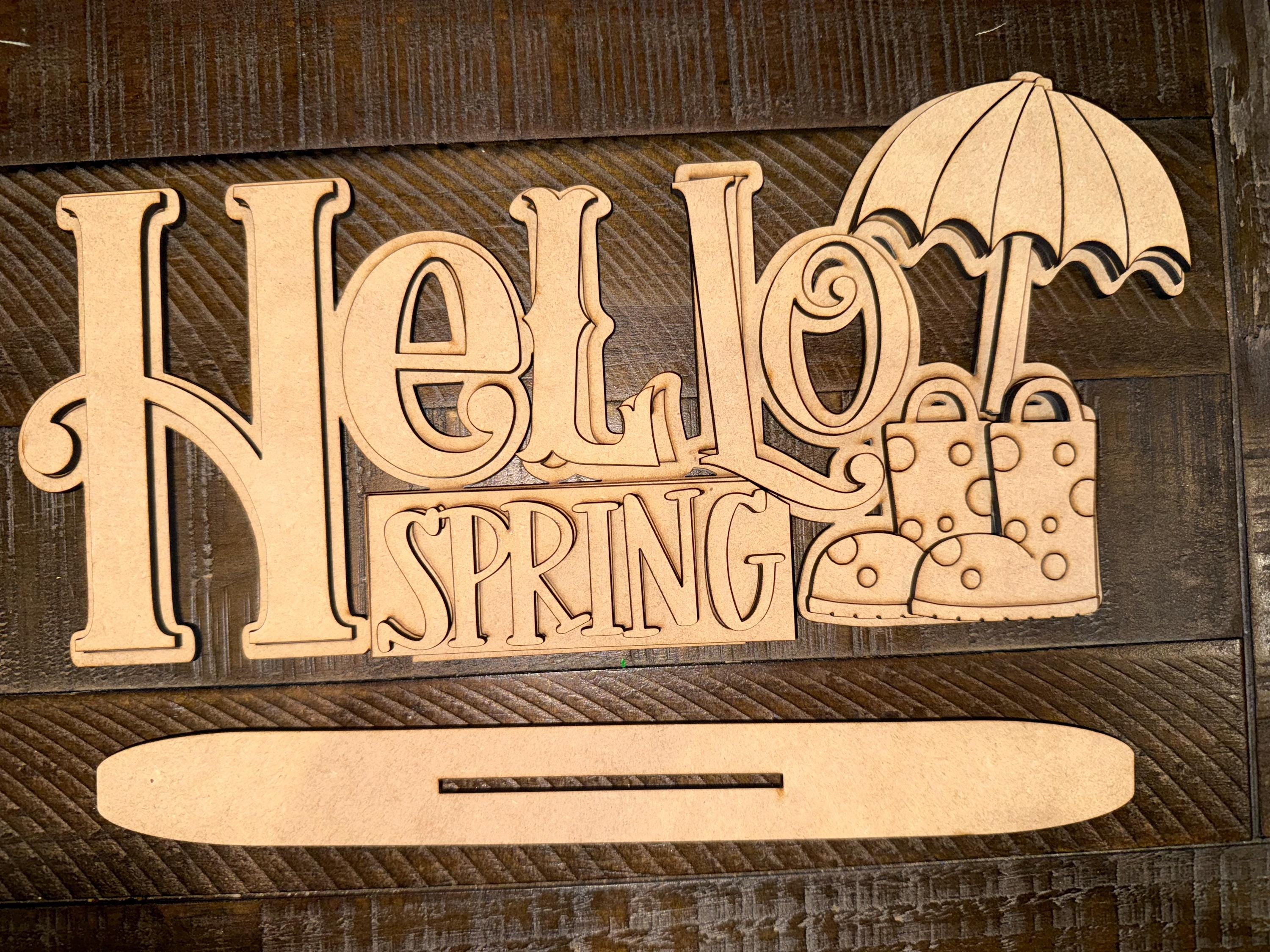 Hello Spring Block Decor Hello Spring, Word Block, Standing, Shelf Sitters, DIY - Etsy
