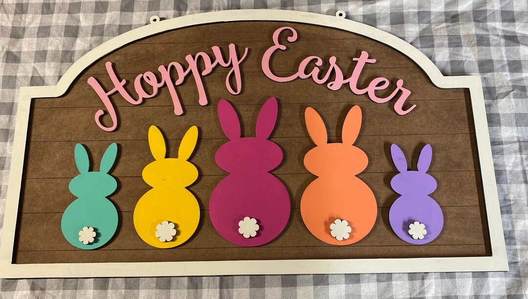 Hoppy Easter Sign, Door Hanger, Bunnies, Painted, Blank, DIY - Etsy