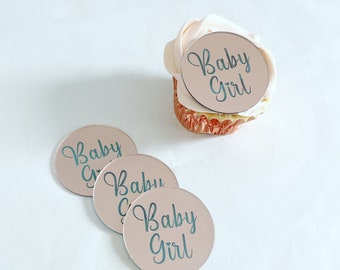 Baby girl acrylic cupcake charm topper - Baby boy cupcake charm disc - Cupcake charm disc