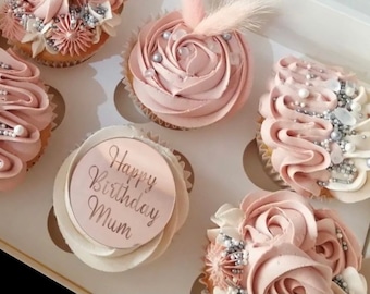 Joyeux anniversaire maman cupcake topper - Cupcake charm disc - Étiquette cupcake en acrylique