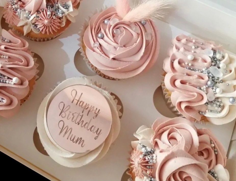Mirror Acrylic Cake Charm Happy Mothers Day Cake Disc Acrylic Mum Cupcake  Topper Mummy Cake Topper Name Cake Charms Custom 