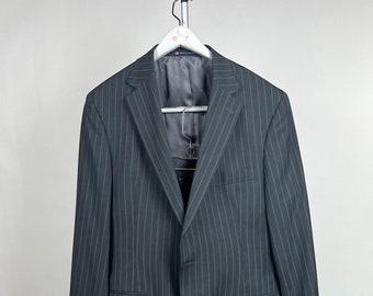 Pinstripe Single Breasted Grey Black Suit Size 44R Pant 37 Mens 2 -Piece Suit Vintage 90's Hart Schaffner Marx Made in USA Halloween costume