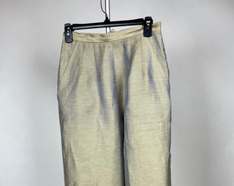80’s Gold Linen Size 8 High Waisted Pants | David Albow NY| Tapered Leg| Vintage Waist 27.5 in. Made in the USA