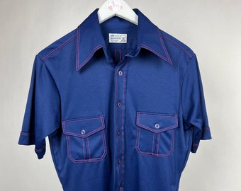 1970’s VINTAGE Blue Polyester SHIRT JcPenney Size SM 34-36Halloween Costume shirt Party shirt