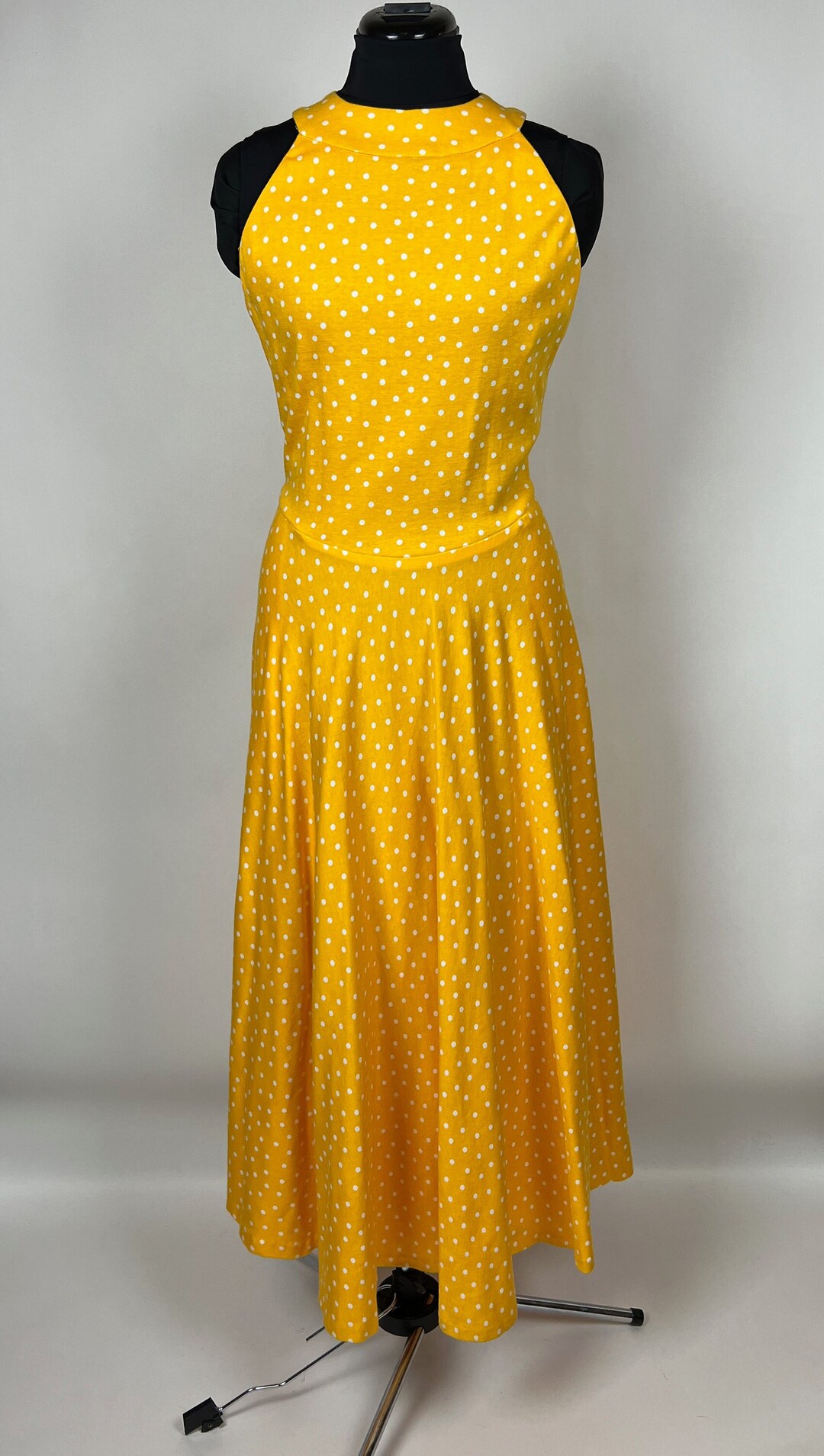 80s Vintage Size 12 Liz Claiborne Yellow Polka Dot Dress Summer Cotton