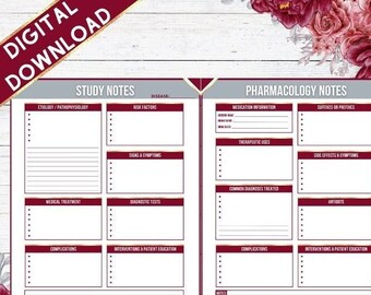 Disease & Pharmacology Study Notes Template | Nursing | Medical Coding | Instant Download