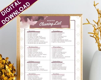 7 Day Master Household Cleaning List | To Do List | Instant Download & Print