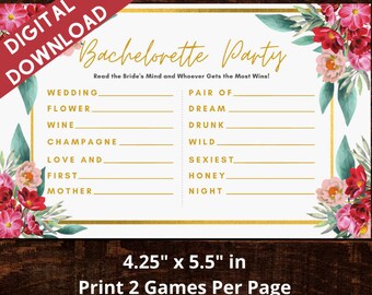 Bachelorette Finish the Phrase Party Game  | Pink Floral | Instant Download & Print