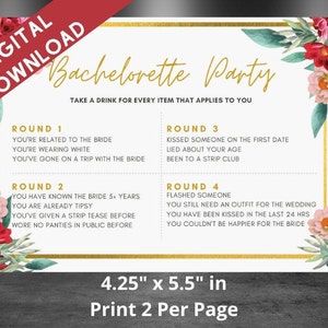 Bachelorette Party Drinking Game | Instant Download & Print