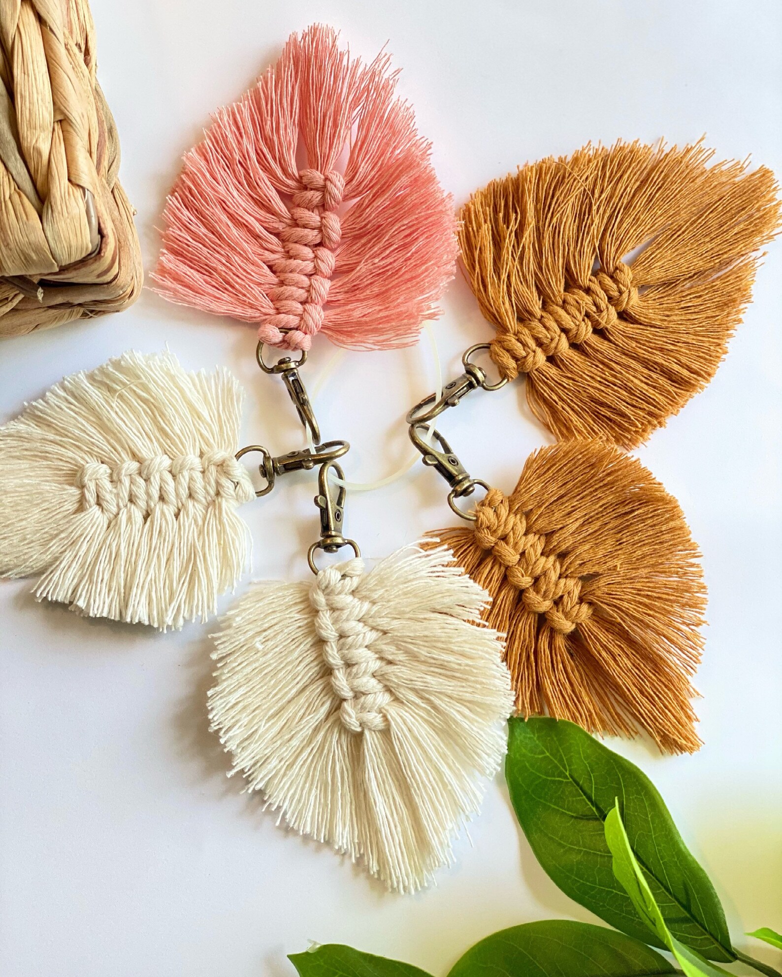 Macrame Keychains/ Spiral Keychain/ Leaf Keychain/ Tassel Etsy