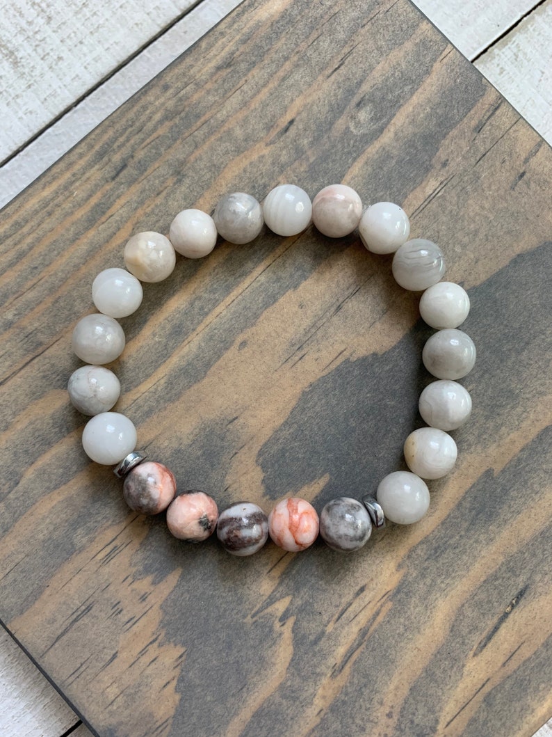 Stackable Natural Pink Zebra Jasper Gemstone Bead Bracelet Etsy