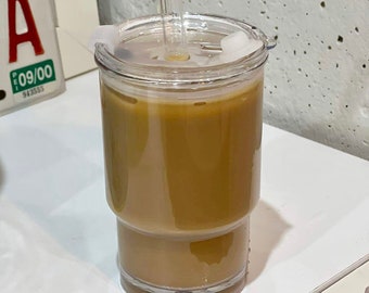 Personalized Coffee Cup with Glass Straw | Reusable Korean Style Tumbler | Custom Cup