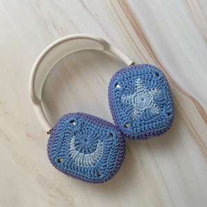 Airpods Max Headphone Covers | Star & Moon Design | Crochet AirPods Max Case | AirPod Max Cover | Handmade