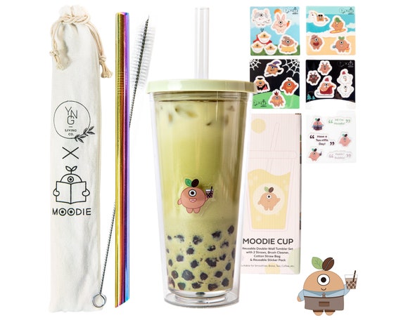 MOODIE Reusable Boba Cup, Bubble Tea Cup, Smoothie Cup With Lid